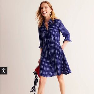 Boden Pocket Detail Mini Shirt Dress Size US 4 Mazarine Blue Print Terrace Swirl